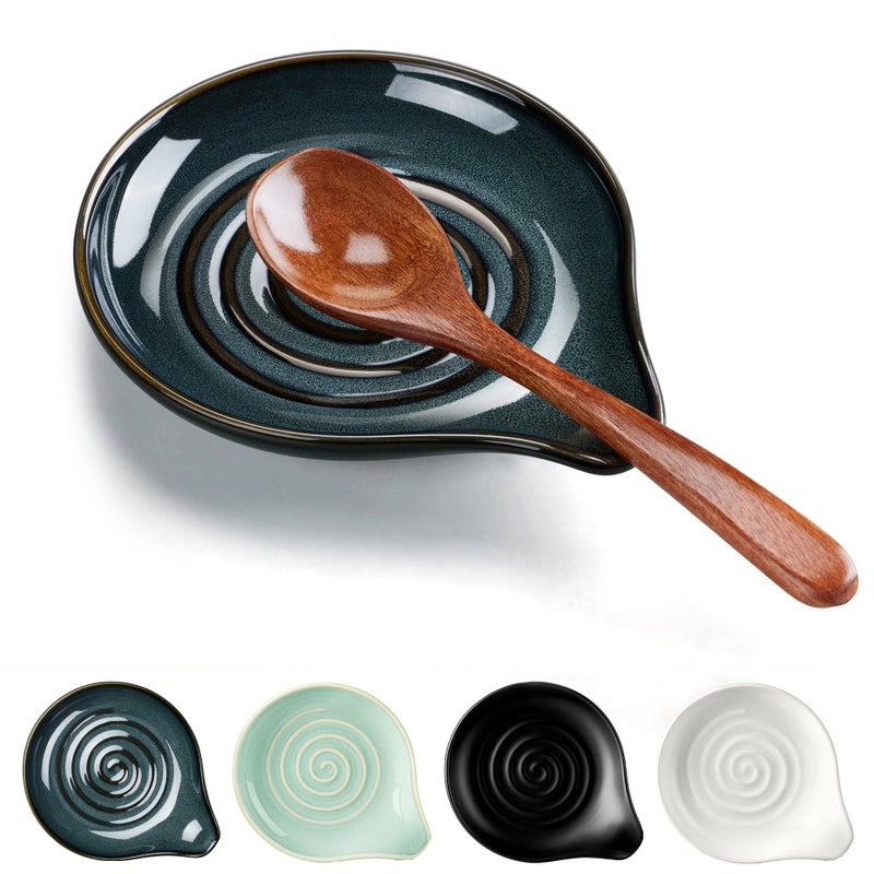 HaWare Spoon Rest for Stove Top, 5.1" Ceramic Spoon Holder for Kitchen Utensils, Coffee Spoons, Spatula, Heat-Resistant Cooking Utensil Rest for Kitchen Counter Decor, Ink Blue - Image 1