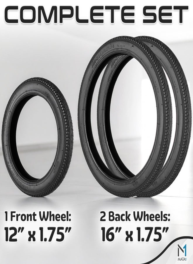 Mata1 3 Tires for 3-Wheeler Gear Strollers - Front 12x1.75" & Rear 16x1.75" Tires - For Single/Double Stroller Models Including Revolution SE/Pro/Flex/SU/Ironman by Mata1-USA - Image 4