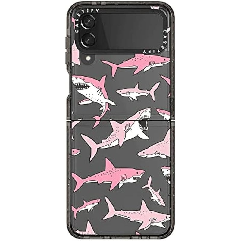 Casetify Impact Case for Galaxy Z Flip 4 - Pink Sharks - Clear Black - Image 3