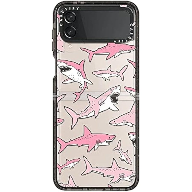 Casetify Impact Case for Galaxy Z Flip 4 - Pink Sharks - Clear Black - Image 1