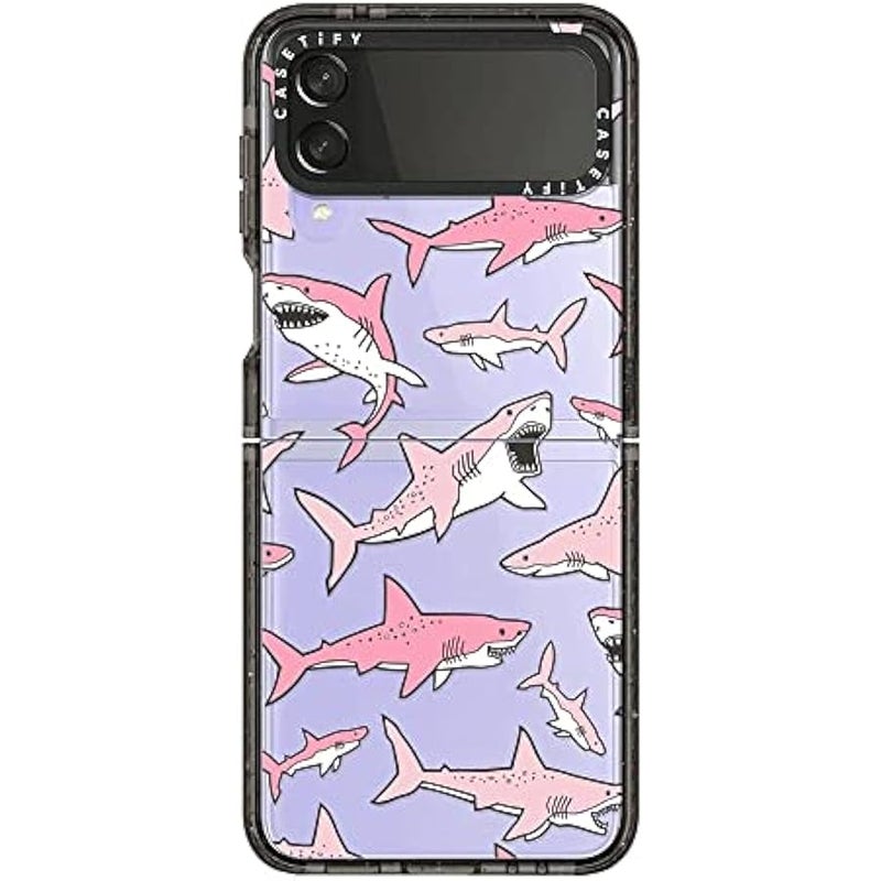 Casetify Impact Case for Galaxy Z Flip 4 - Pink Sharks - Clear Black - Image 2