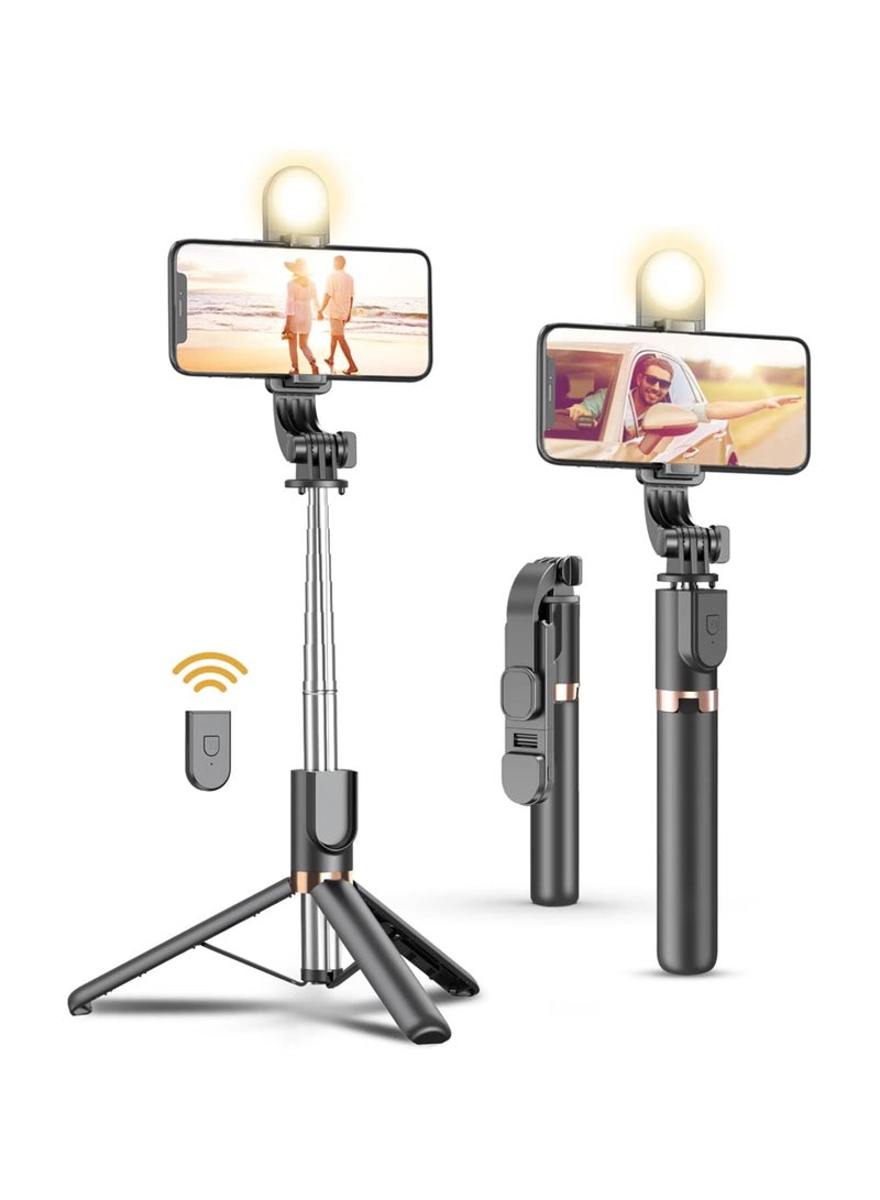Selfie Stick Tripod with Wireless Remote, Cellphone Selfie Stick Tripod with LED Fill Light, for iPhone - Image 1