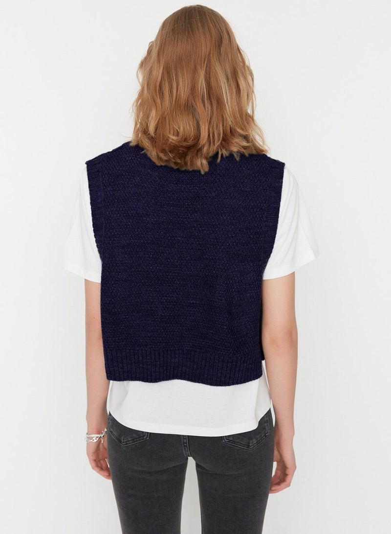 trendyol Navy Blue Side Ribbon/Bow Tie Detail Knitwear Sweater - Image 5