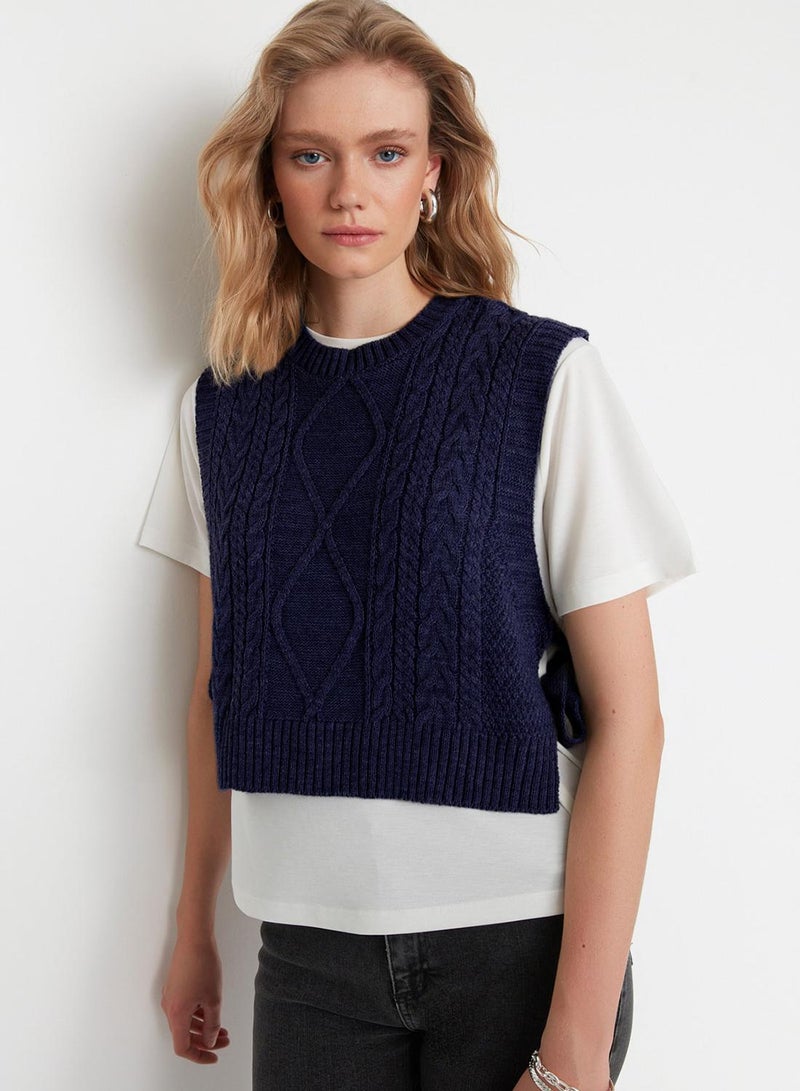 trendyol Navy Blue Side Ribbon/Bow Tie Detail Knitwear Sweater - Image 2