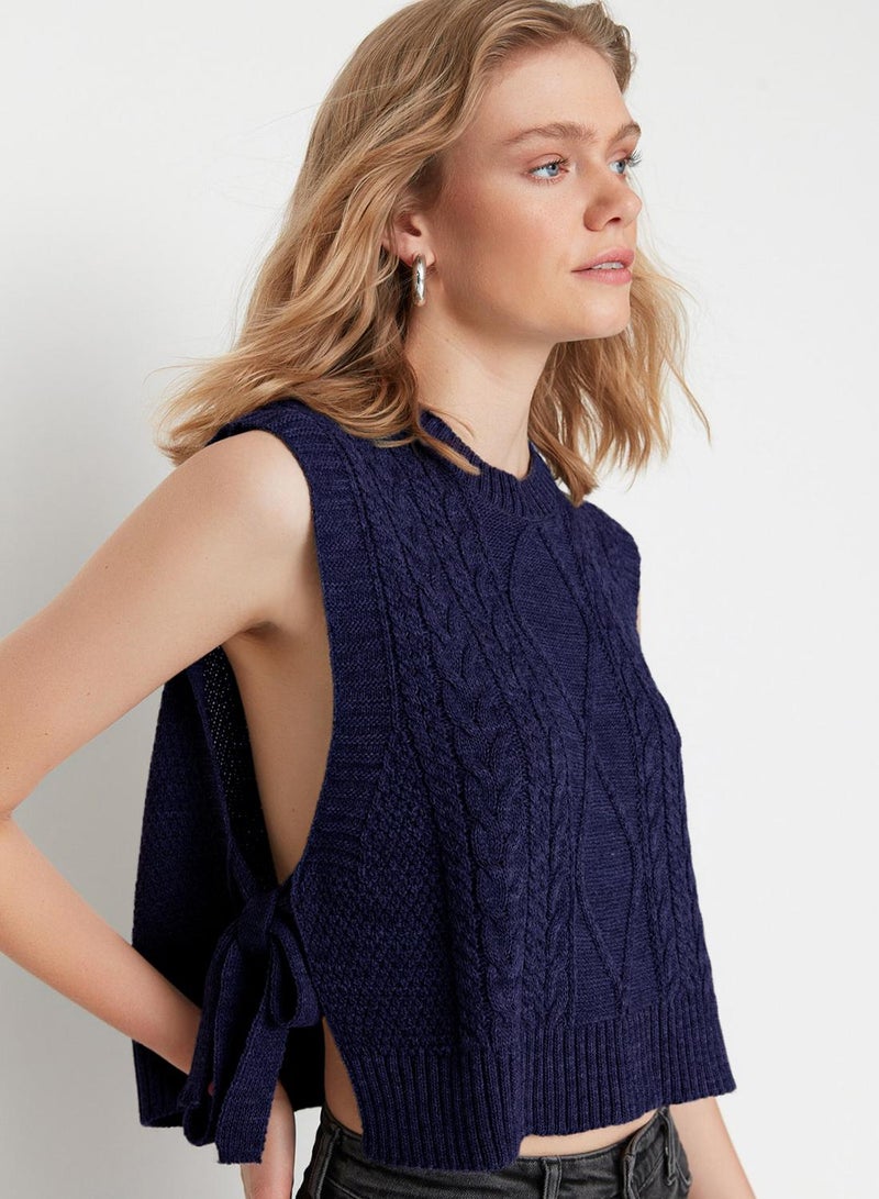 trendyol Navy Blue Side Ribbon/Bow Tie Detail Knitwear Sweater - Image 4