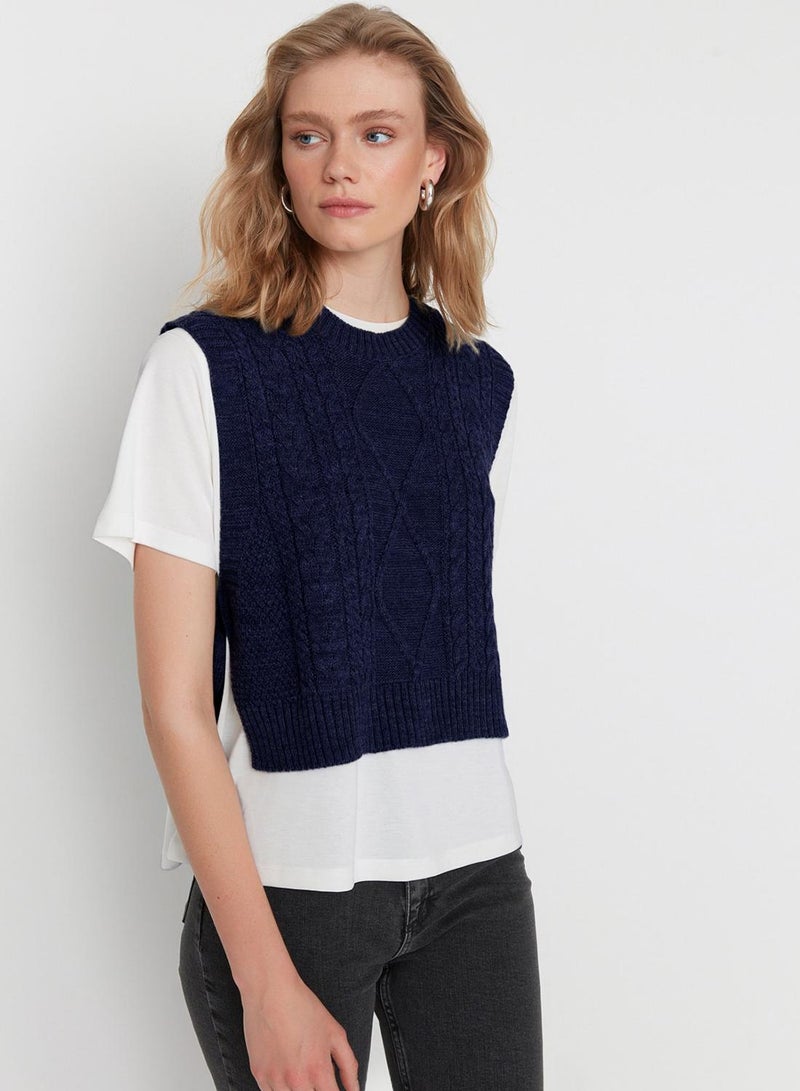 trendyol Navy Blue Side Ribbon/Bow Tie Detail Knitwear Sweater - Image 1