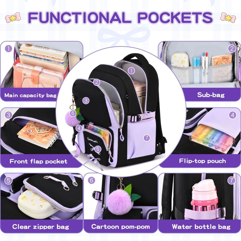 School Backpack 3-Piece Set for Girls, Large Capacity Lightweight Anti-Gravity Student Backpack - Image 2