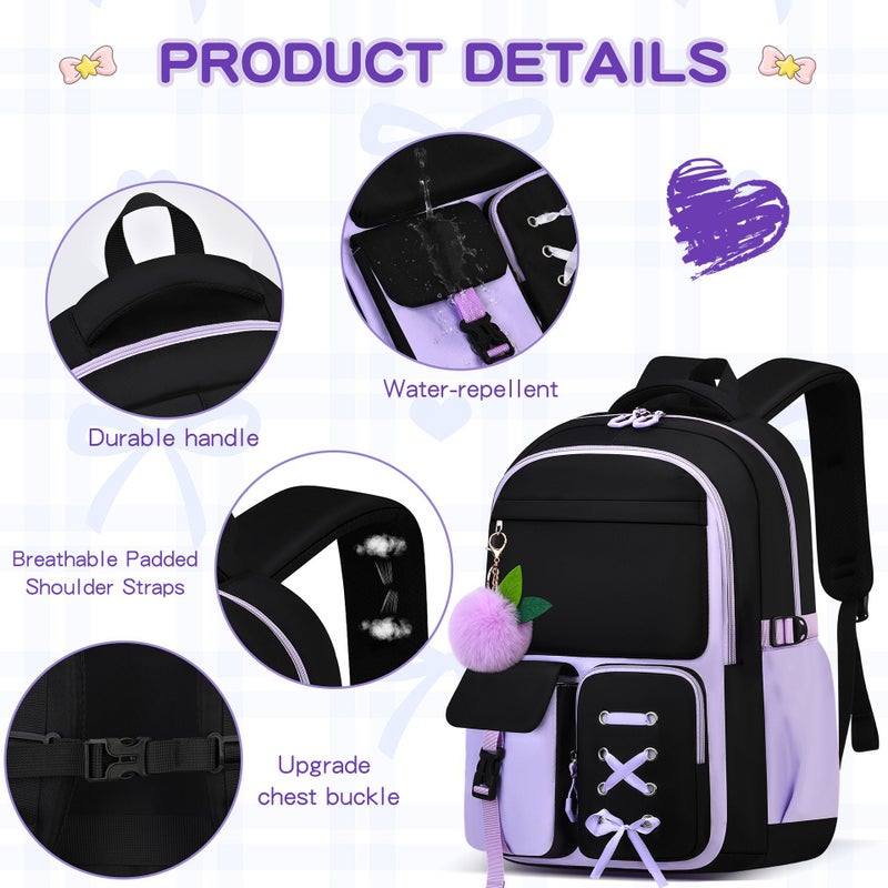 School Backpack 3-Piece Set for Girls, Large Capacity Lightweight Anti-Gravity Student Backpack - Image 4