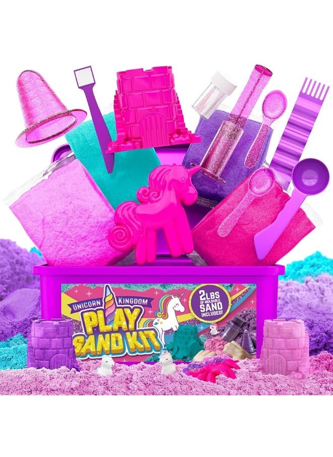 GirlZone GirlZone Unicorn Sensory Bin Kingdom Sand Art Kit, 2lbs Moldable Colored Sand, 7 Tools for Kids, Rainbow Sand, Imaginative Playtime, Sensory Fun, Ideal Easter Gifts for Girls  - Image 3