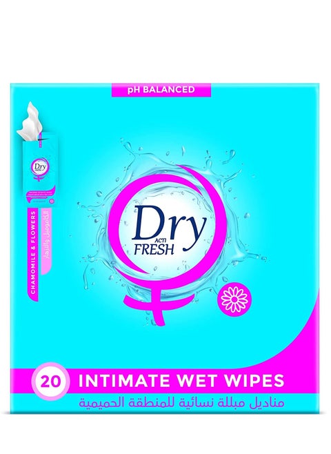Dry Fresh Feminine Intimate Wipes, FLOWERS, 20 Single Wipes