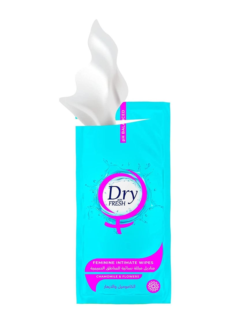 Dry Fresh Feminine Intimate Wipes, FLOWERS, 20 Single Wipes