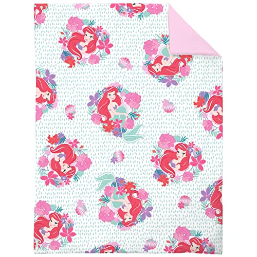 Disney Ariel Sea Garden 4 Piece Toddler Bed Set - Comforter, Fitted Sheet, Flat Top Sheet, Reversible Standard Size Pillowcase, Pink and Aqua - Image 2