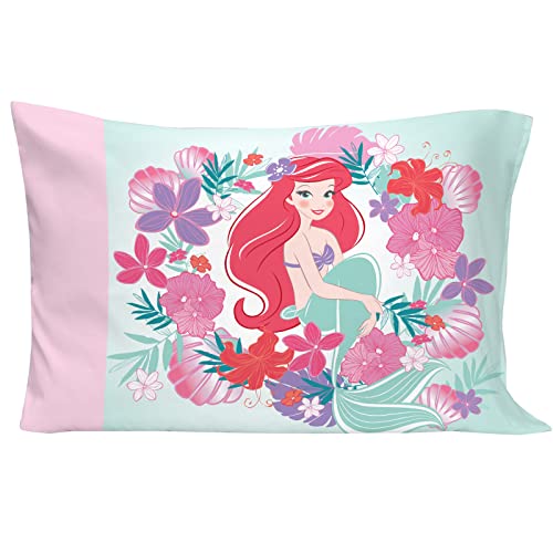 Disney Ariel Sea Garden 4 Piece Toddler Bed Set - Comforter, Fitted Sheet, Flat Top Sheet, Reversible Standard Size Pillowcase, Pink and Aqua - Image 5