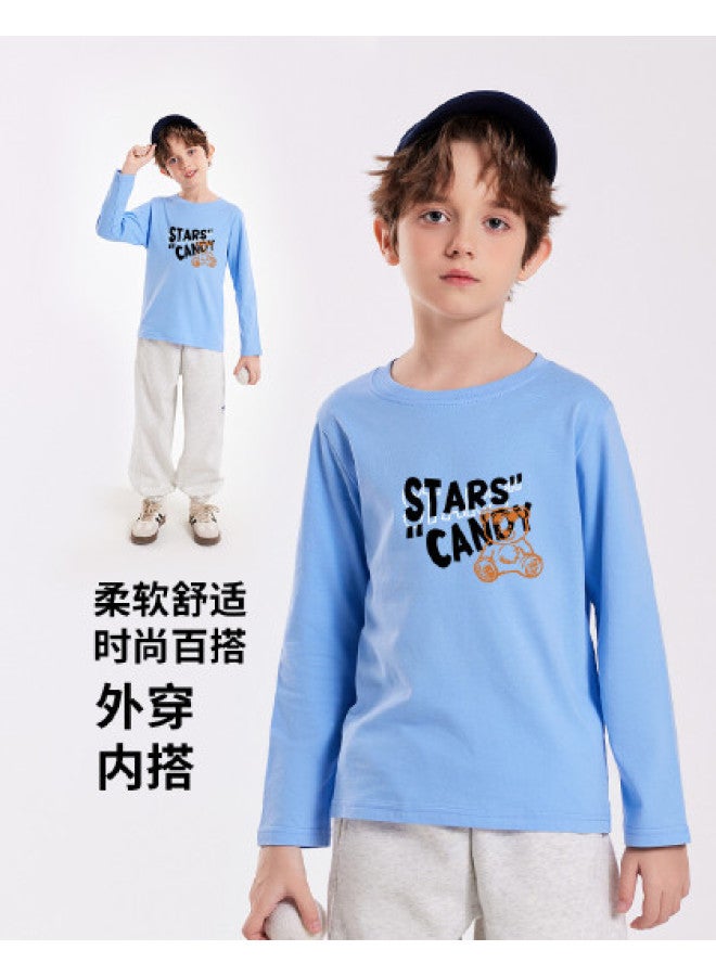 Badibadi Comfortable Cotton Base Layer】25 Years Spring And Autumn New Boys' T-shirt, Round Neck Long Sleeve With Print, Soft And Skin-friendly Comfort - Image 1
