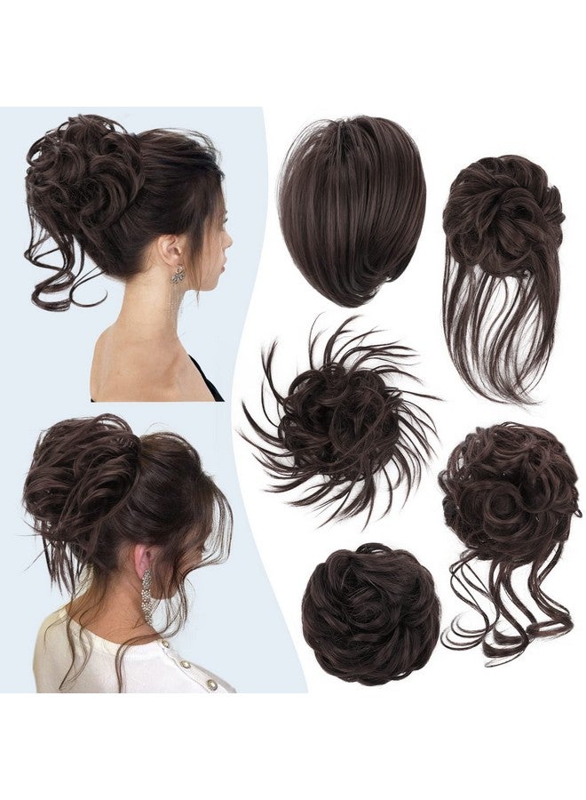 HMD مجموعة 5 قطع من إكسسوارات الشعر المربوط الفوضوي للنساء مع رباط مطاطي (بني داكن) - Image 2