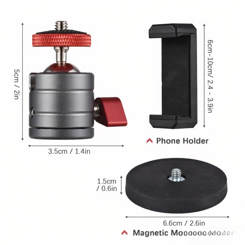 ANDOER Mini Ball Head 360° Rotatable Ballhead Tripod Mount Aluminum Alloy with Magnetic Base Phone Holder Replacement for iPhone 14/13/12/11 Huawei Samsung Smartphone - Image 5