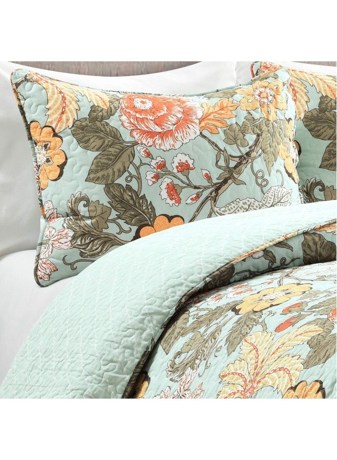 3 Piece Bohemian Style Bedding Set With Sydney Reversible Cotton Quilt Set Charming  Colorful Floral Leaf Design Blue  Green - Image 5