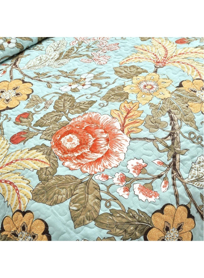 3 Piece Bohemian Style Bedding Set With Sydney Reversible Cotton Quilt Set Charming  Colorful Floral Leaf Design Blue  Green - Image 2