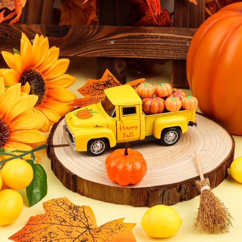 Lemicin Thanksgiving Fall Tiered Tray Decor Vintage Metal Truck Farmhouse Pumpkin Truck with Mini Fake Pumpkins Yellow Autumn Harvest Gifts for Farm Home Kitchen Shelf Coffee Table Decorations - Image 2