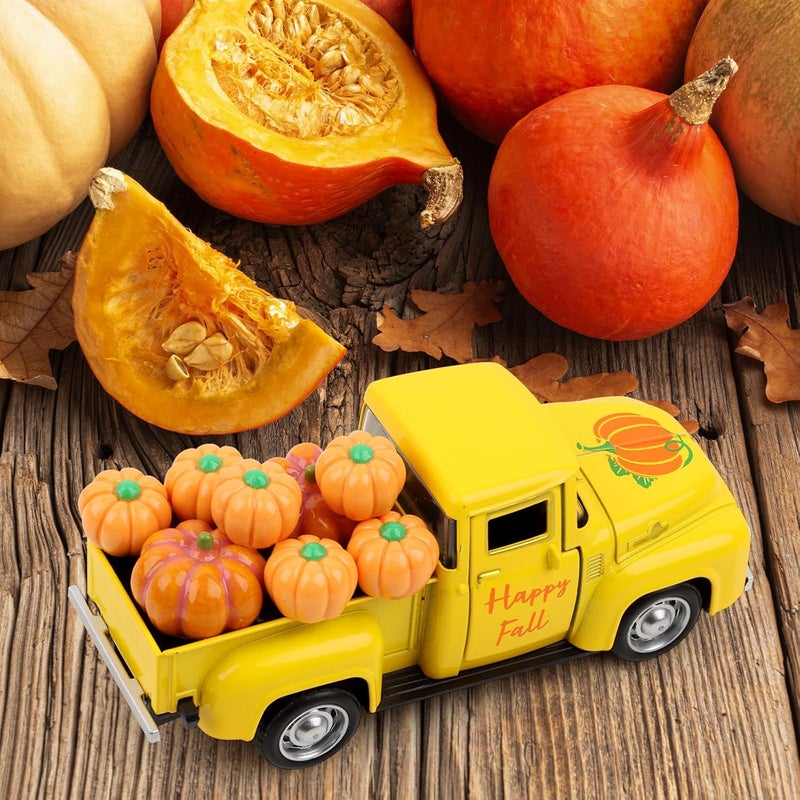 Lemicin Thanksgiving Fall Tiered Tray Decor Vintage Metal Truck Farmhouse Pumpkin Truck with Mini Fake Pumpkins Yellow Autumn Harvest Gifts for Farm Home Kitchen Shelf Coffee Table Decorations - Image 5