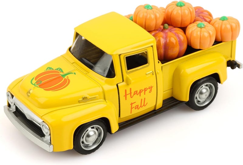 Lemicin Thanksgiving Fall Tiered Tray Decor Vintage Metal Truck Farmhouse Pumpkin Truck with Mini Fake Pumpkins Yellow Autumn Harvest Gifts for Farm Home Kitchen Shelf Coffee Table Decorations - Image 1