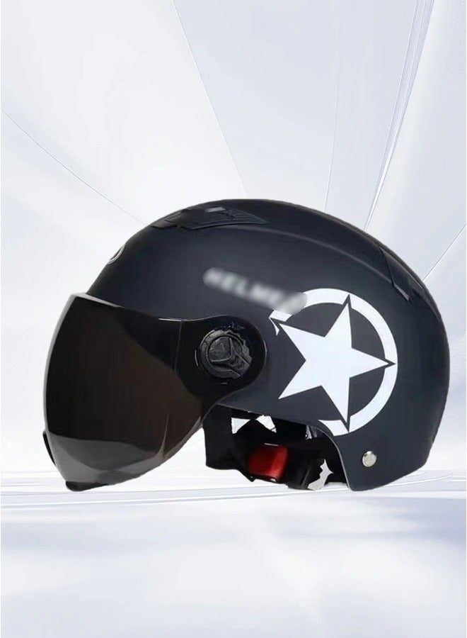 خوذة دراجة نارية، خوذة سكوتر مع نظارات أمان، خوذة موبايد للكبار، المراهقين، الرجال، النساء (أسود) - Image 1