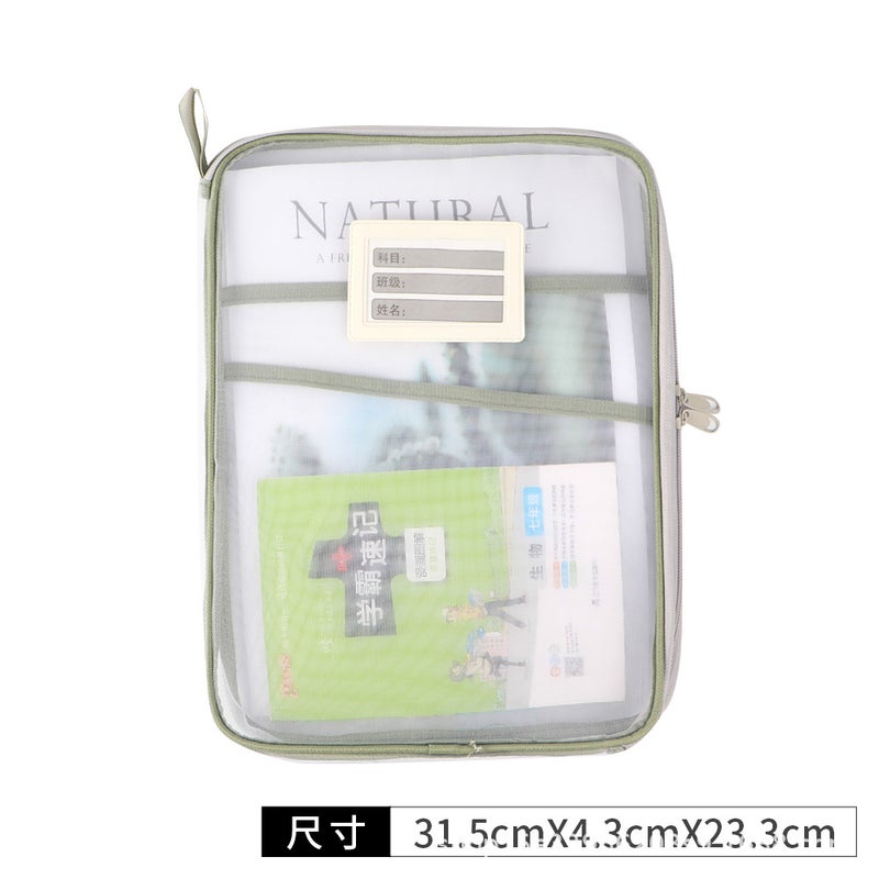 L-Shaped Large Opening Subject Bag Classification Multi-Layer Mesh File Zipper Student Bag Exam Tutoring Homework - Image 1