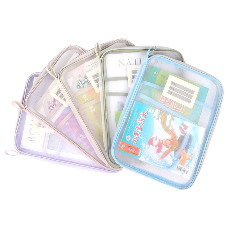 L-Shaped Large Opening Subject Bag Classification Multi-Layer Mesh File Zipper Student Bag Exam Tutoring Homework - Image 2