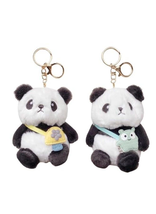 عروسة باندا كاواي نالاكل، حاملة مفاتيح محشوة ناعمة وراقية، 2 قطعة، قلادة ناعمة لطيفة لمفتاح السيارة، حقيبة اليد، حقيبة الظهر، حلية حيوانات فروية، إغلاق سهل، حجم مناسب، هدايا للأطفال وأفكار هدايا للأزواج - Image 1