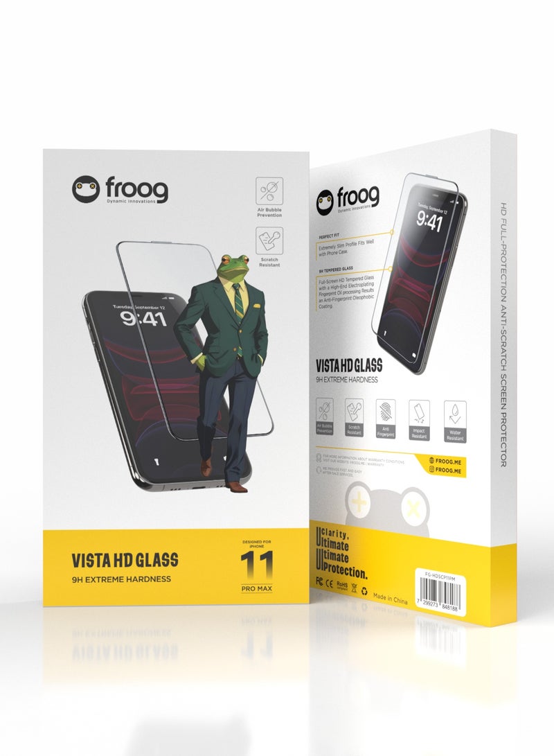 froog iPhone 11 Pro Max Vista HD Glass Screen Protector /Anti Fingerprint/ Water Resistant / Scratch Resistant / Tempered Glass - Clear - Image 3