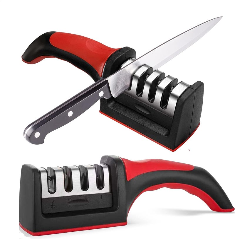 TechnoLegend Knife Sharpeners for Kitchen Knives– Stainless Steel 4 in1 Kitchen Knife Sharpener – Ergonomic and Easy to Use Knife Sharpening Kit with 4 Stage Sharpening Slots - Image 1
