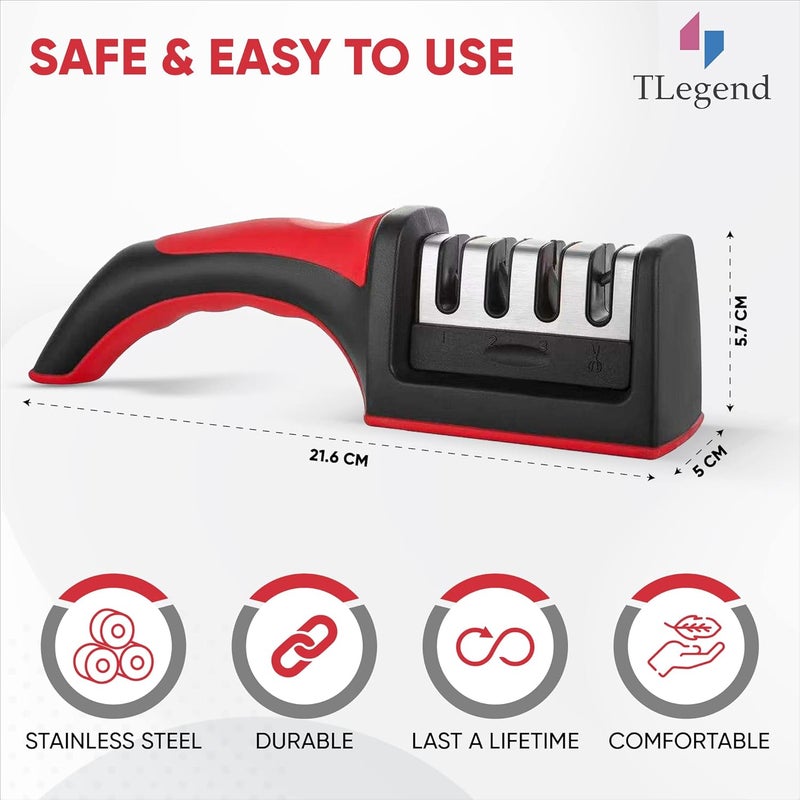 TechnoLegend Knife Sharpeners for Kitchen Knives– Stainless Steel 4 in1 Kitchen Knife Sharpener – Ergonomic and Easy to Use Knife Sharpening Kit with 4 Stage Sharpening Slots - Image 4