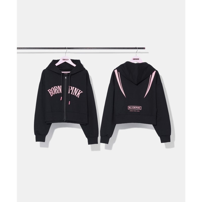 Kpop powder ink new [HYLT] short hoodie_black casual slim slim foreign trade wholesale Black fleece-lined zipper (short clothes