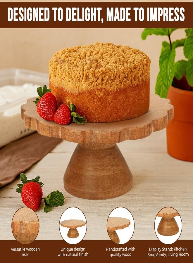Mela Artisans Wooden Cake Stand 12 Inch | Natural Finish Mango Wood Pedestal Riser | Footed Cupcake & Dessert Stand | Multipurpose Cake Display for Home Decor | Dining Table | Pastries - Image 3