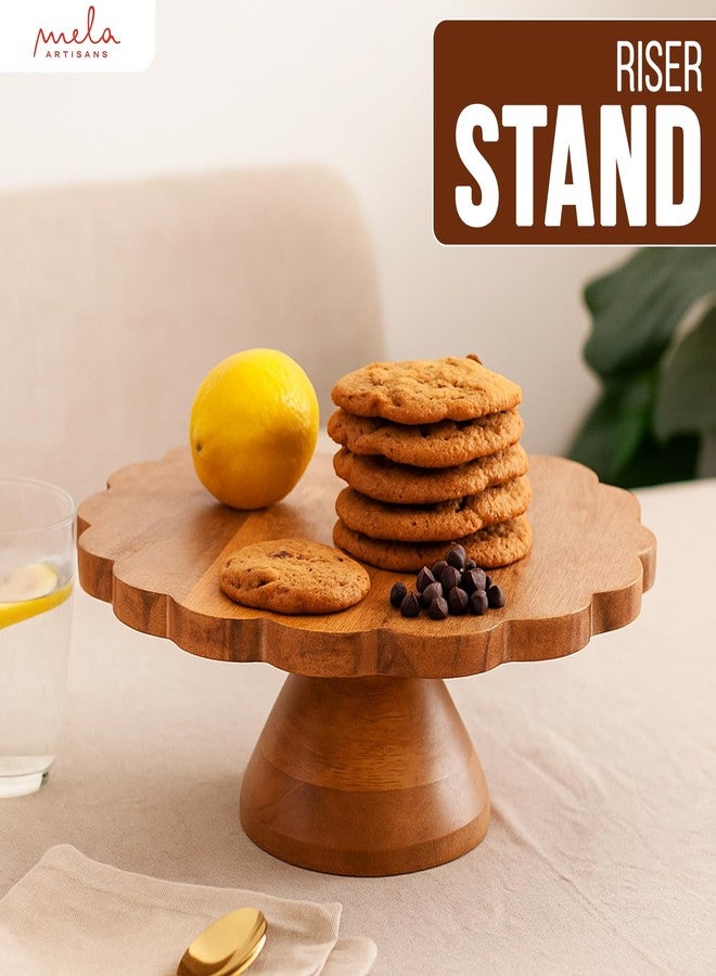 Mela Artisans Wooden Cake Stand 12 Inch | Natural Finish Mango Wood Pedestal Riser | Footed Cupcake & Dessert Stand | Multipurpose Cake Display for Home Decor | Dining Table | Pastries - Image 4