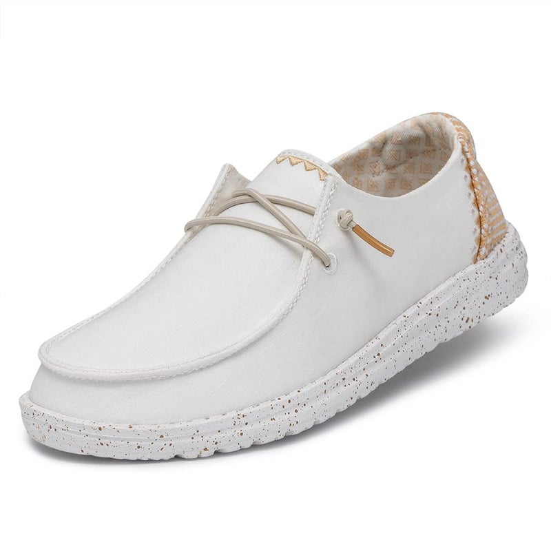 HEYDUDE Women's Wendy Chambray White Sand Size 9 | Womenâ€™s Shoes | Womenâ€™s Lace Up Loafers | Comfortable & Light-Weight - Image 1