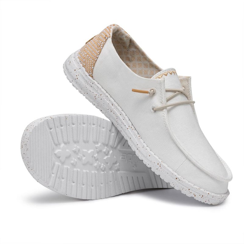 HEYDUDE Women's Wendy Chambray White Sand Size 9 | Womenâ€™s Shoes | Womenâ€™s Lace Up Loafers | Comfortable & Light-Weight - Image 3
