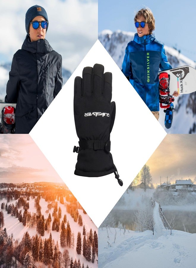 كويك سيلفر قفازات كويكسيلفر للأولاد - مقاومة للماء، معزولة، تدعم شاشات اللمس، سوار قابل للتعديل، مزودة بقطعة قماش لتنظيف الأنف والنظارات، لون أسود، مقاس كبير - Image 5