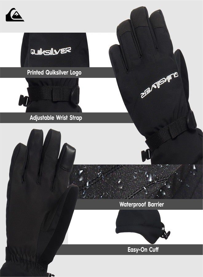 كويك سيلفر قفازات كويكسيلفر للأولاد - مقاومة للماء، معزولة، تدعم شاشات اللمس، سوار قابل للتعديل، مزودة بقطعة قماش لتنظيف الأنف والنظارات، لون أسود، مقاس كبير - Image 3