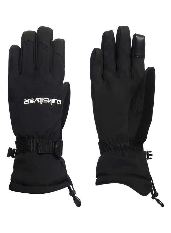 كويك سيلفر قفازات كويكسيلفر للأولاد - مقاومة للماء، معزولة، تدعم شاشات اللمس، سوار قابل للتعديل، مزودة بقطعة قماش لتنظيف الأنف والنظارات، لون أسود، مقاس كبير - Image 1