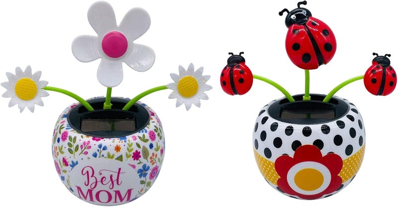 AUDBUA 2PCS Solar Dancing Flower Car Ornament, Solar Sunflower Shaking Head Dashboard Decoration, Solar Powered Dancing Toy for Car Dashboard Office Home Desk Decor - Image 1