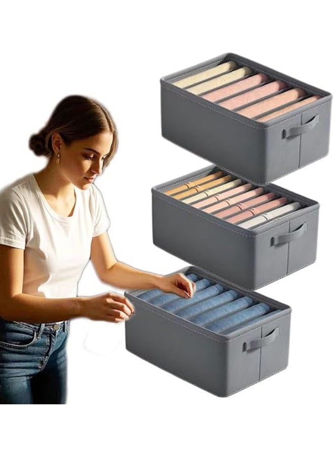 DUNISO 3 Pack Wardrobe Clothes Organizer，Foldable Fabric Clothing Storage Boxes，Stackable Drawer Organizers,with  Handles，for Clothes, Jeans, Pants, Sweaters, Dresses，Grey(6/7/9 Grids)  - Image 1
