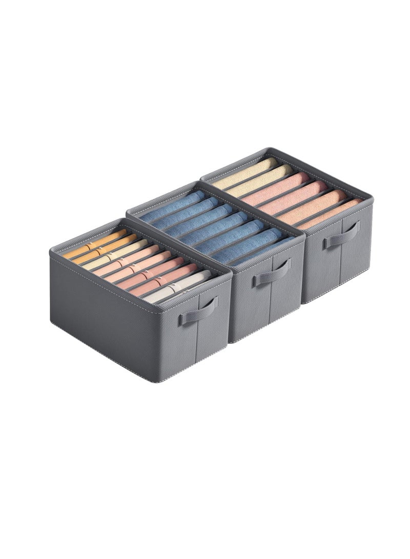 DUNISO 3 Pack Wardrobe Clothes Organizer，Foldable Fabric Clothing Storage Boxes，Stackable Drawer Organizers,with  Handles，for Clothes, Jeans, Pants, Sweaters, Dresses，Grey(6/7/9 Grids)  - Image 3