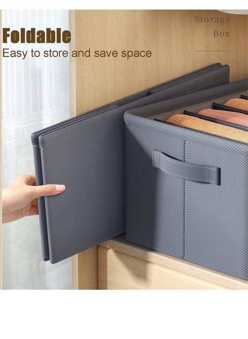 DUNISO 3 Pack Wardrobe Clothes Organizer，Foldable Fabric Clothing Storage Boxes，Stackable Drawer Organizers,with  Handles，for Clothes, Jeans, Pants, Sweaters, Dresses，Grey(6/7/9 Grids)  - Image 2