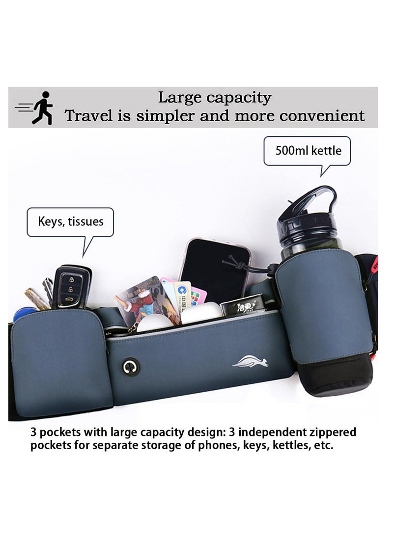 KASTWAVE - Waterproof Utility Belt with Water Bottle Holder,  Running Belt Pack, Upgraded Running Water Bottle, Hydration Belt Pouch with Reflective for Running Hiking Cycling Climbing and for Phone, Grey - Image 1