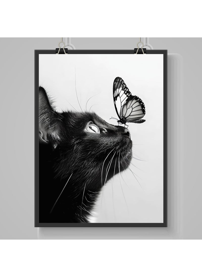 Master Flame Master Flame Abstract Animal Art Aesthetic Wall Art Poster for Living Room Home Wall Decor FrameFrameless Black Cat Butterfly ANR 5 A4 FRAMED  - Image 1