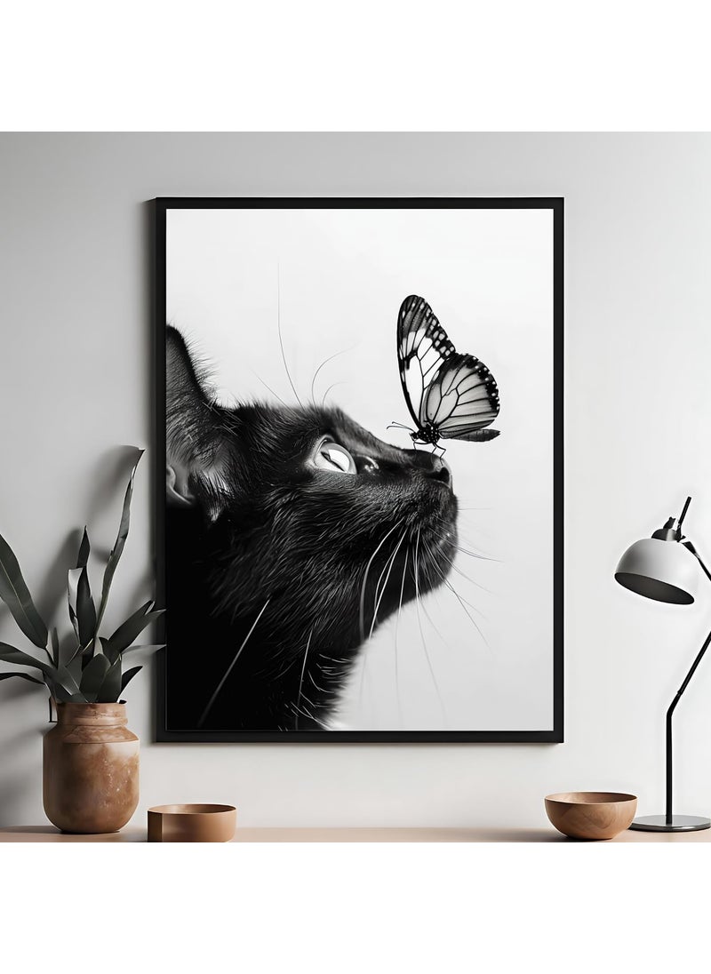 Master Flame Master Flame Abstract Animal Art Aesthetic Wall Art Poster for Living Room Home Wall Decor FrameFrameless Black Cat Butterfly ANR 5 A4 FRAMED  - Image 3
