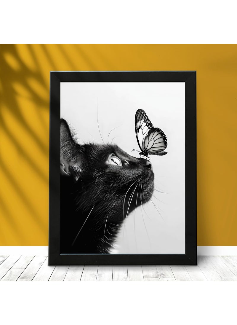 Master Flame Master Flame Abstract Animal Art Aesthetic Wall Art Poster for Living Room Home Wall Decor FrameFrameless Black Cat Butterfly ANR 5 A4 FRAMED  - Image 4