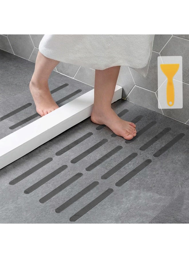Anti Slip Strips, Safety Shower Treads Stickers - 24 Pcs, Bathtub Non Slip Stickers, Anti Skid Tape for Shower,Tub,Steps, Floor-Strength Adhesive Grip Appliques for Baby,Senior,Adult (Gray) 8 x 0.8In