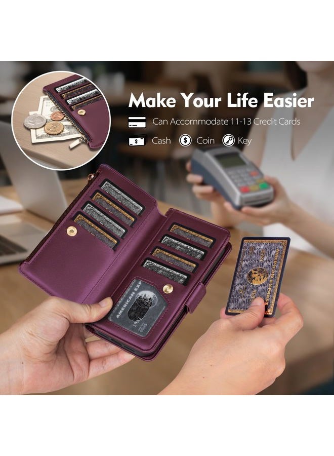 Antsturdy Compatible with Magsafe Magnetic 2 in 1 Detachable iPhone 15 Wallet Case with Credit Card Holder Slots,PU Leather Flip RFID Blocking Phone Cover Wrist Strap Zipper Women Men,Wine Red - Image 2